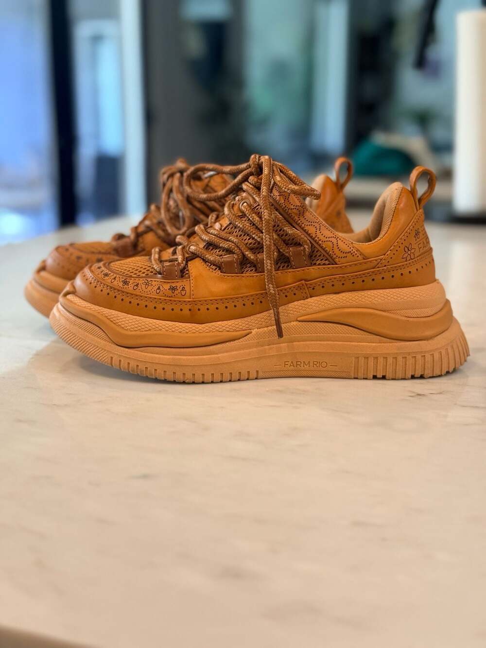Farm Rio Apólo Platform Sneakers in Tan Size 6 - Picture 2 of 10